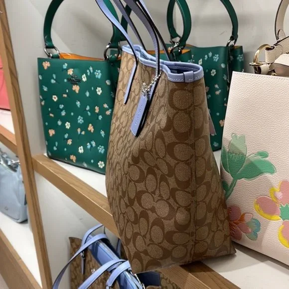 Coach 5696 City Tote In Signature Canvas In Khaki/Marble Blue - Picture 11 of 16